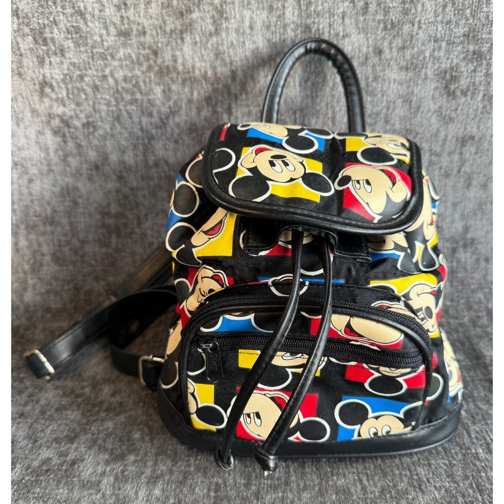 VTG Mickey Mouse All Over Print Mini Backpack Drawstring Convertible Strap Bag - Picture 1 of 5